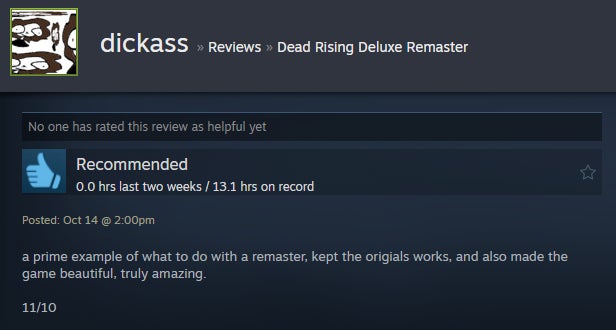 Image from the Dead Rising Deluxe Remastered article, based on Steam reviews